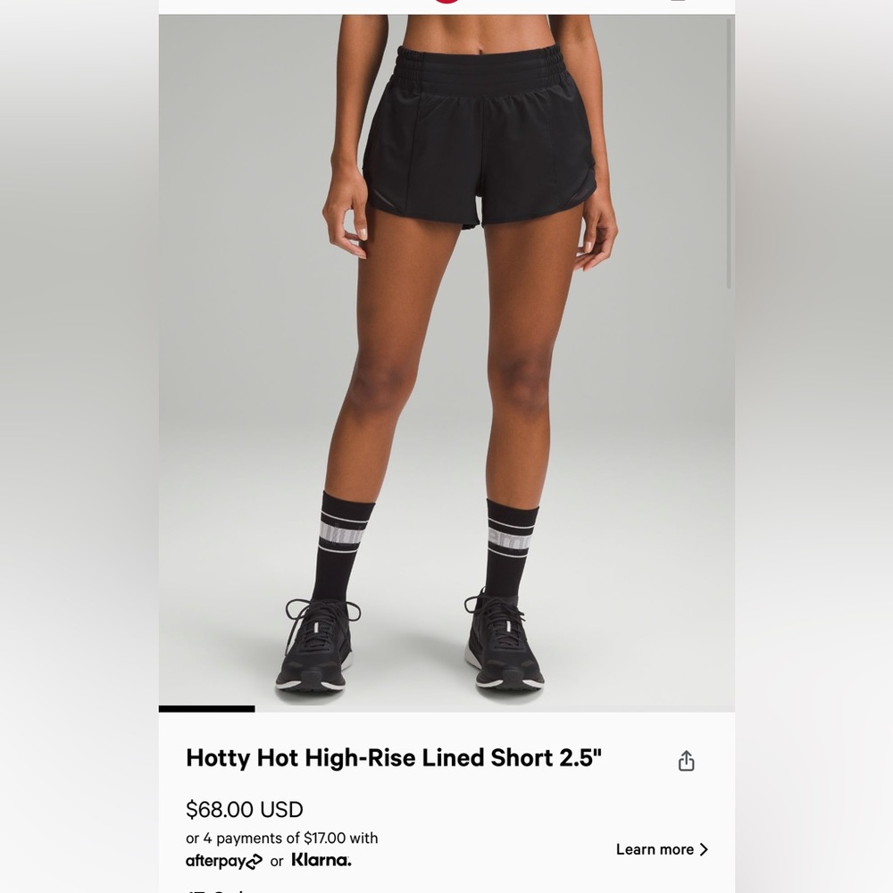 Lulu Lemon HOTTY HOT HIGH RISE LINED SHORTS 2.5” BLACK SIZE 8